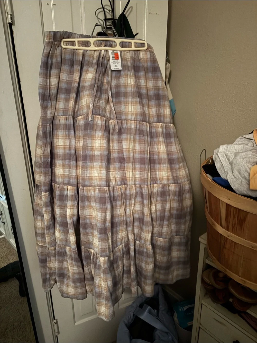 torrid Lavender & Cream Plaid Tiered Maxi Skirt